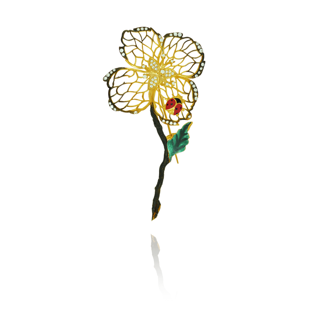 Filigree Flower Brooch with Ladybug