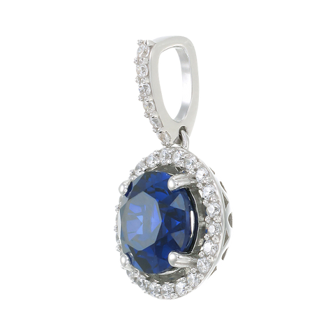 Sparkling Round Halo Blue Sapphire Pendant