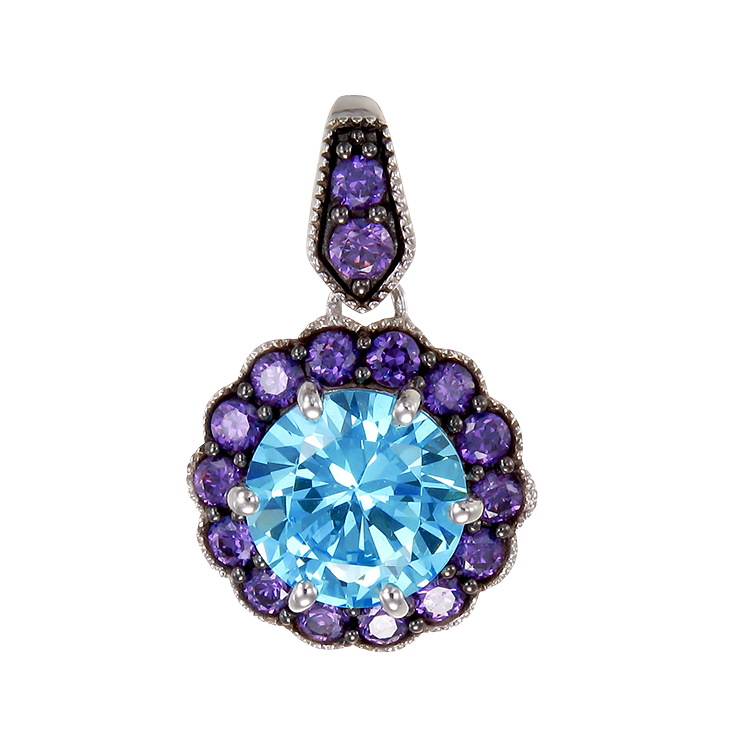 Vintage Inspired Pendant in Aquamarine & Purple CZ