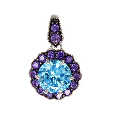 Vintage Inspired Pendant in Aquamarine & Purple CZ