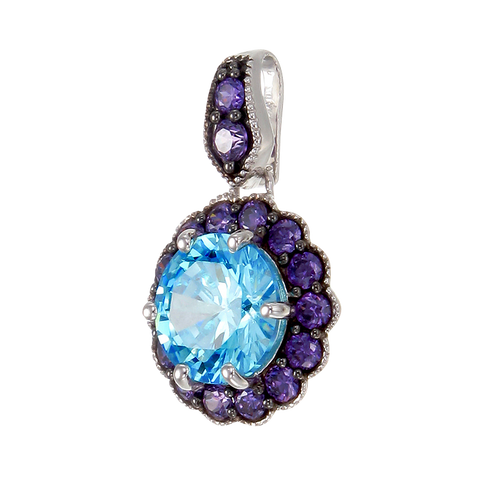 Vintage Inspired Pendant in Aquamarine & Purple CZ