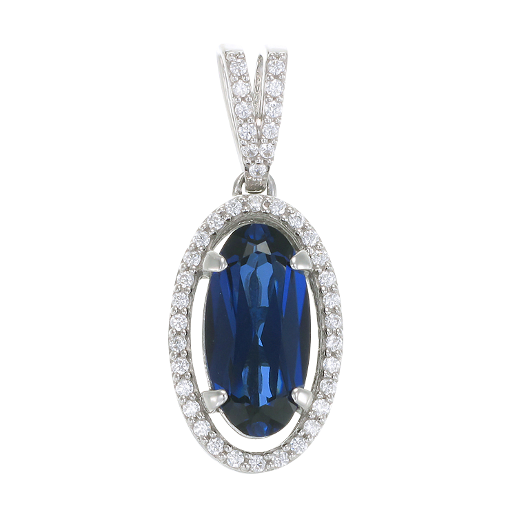 Oval Blue Sapphire Pendant with Halo