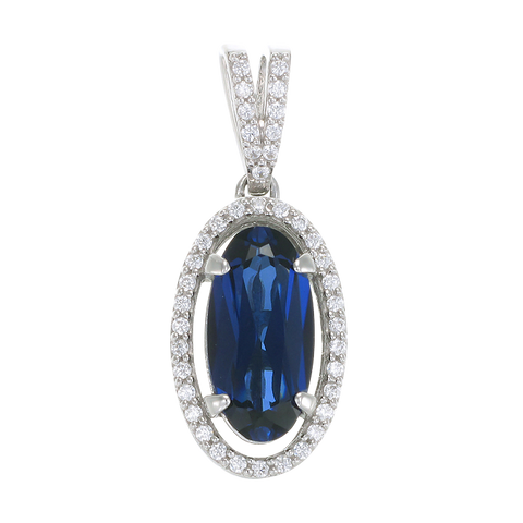 Oval Blue Sapphire Pendant with Halo