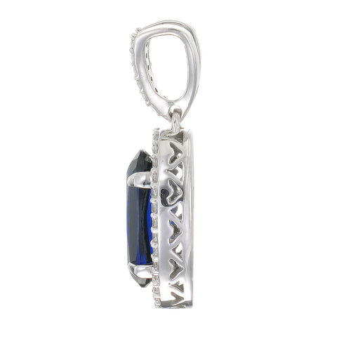 Oval Blue Sapphire Pendant with Halo