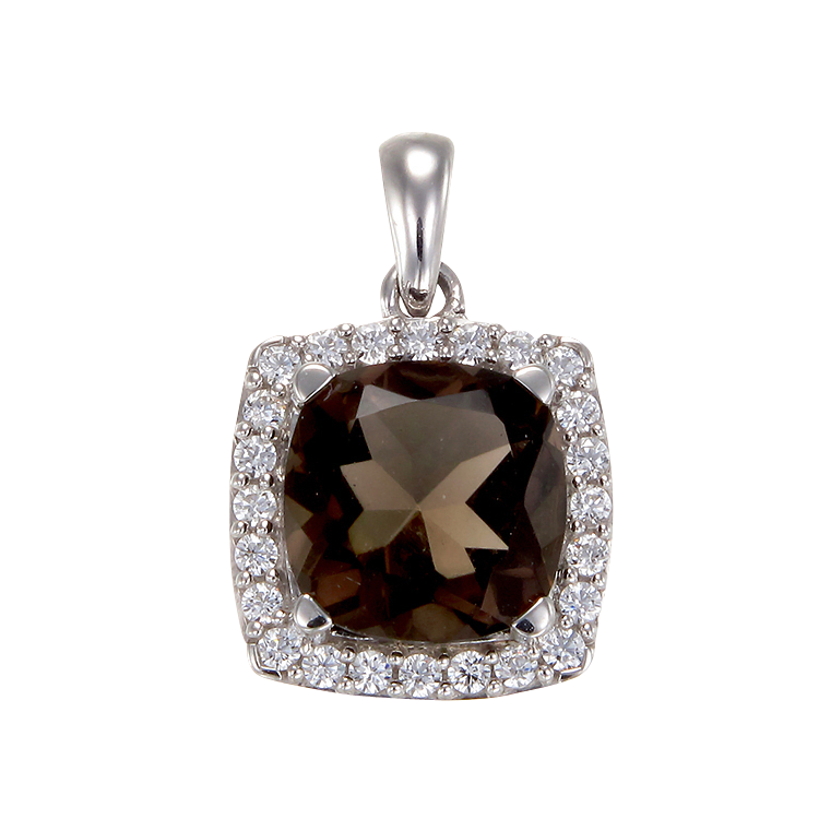 Sophisticated Luscious Natural Smoky Quartz Pendant with Halo