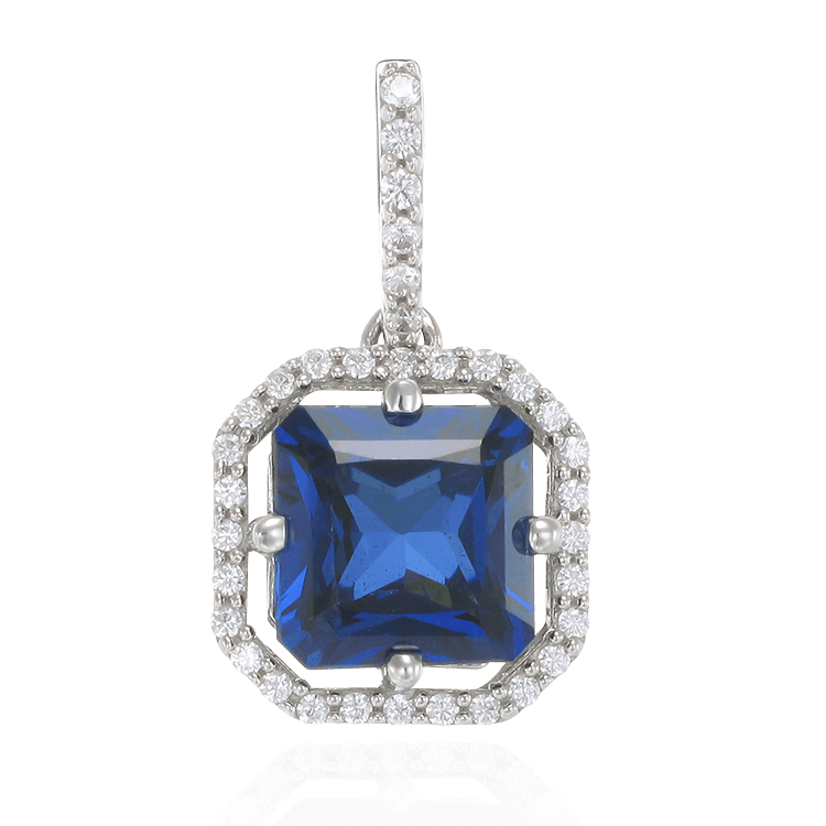 Elegant Sparkling Sapphire Blue Pendant with Halo