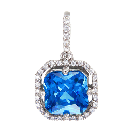 Elegant Sparkling Blue Pendant with Halo