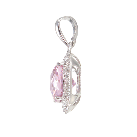 Shimmering Pink Pendant with Halo