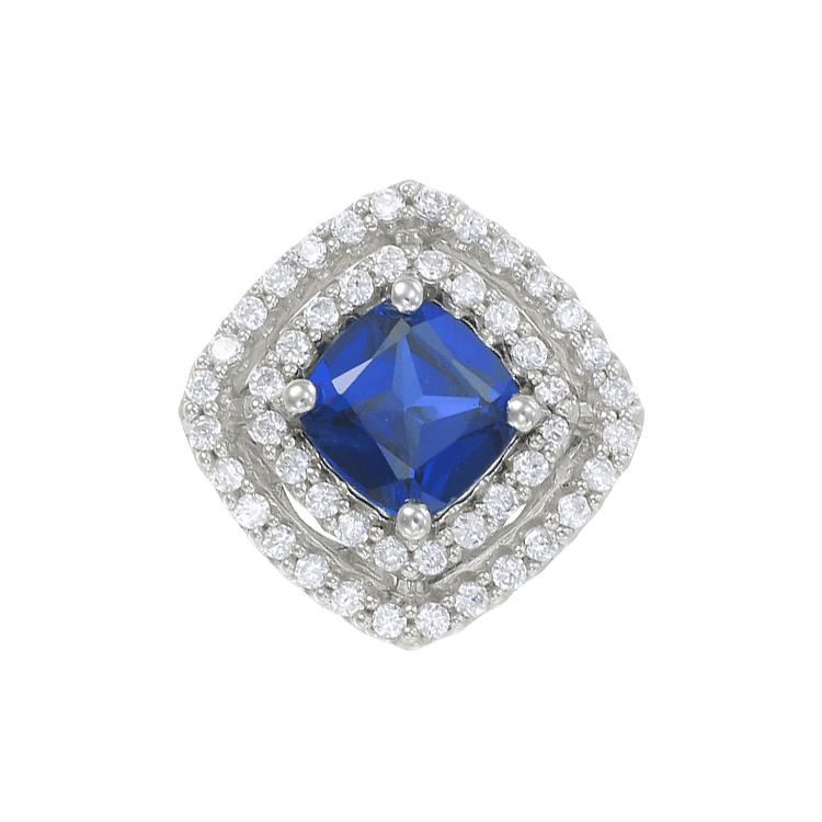 Raised Double Halo Blue Sapphire Pendant
