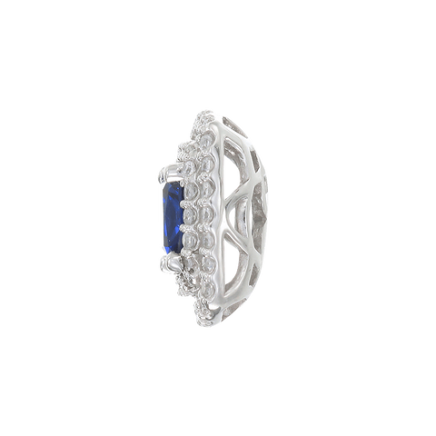 Raised Double Halo Blue Sapphire Pendant