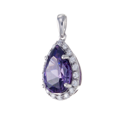 Elegant Delicate Amethyst Pendant with Halo