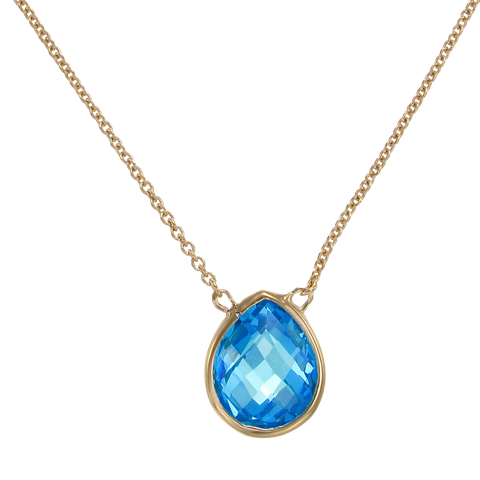 Lustrous 18K Gold Vermeil Blue Drop Pendant