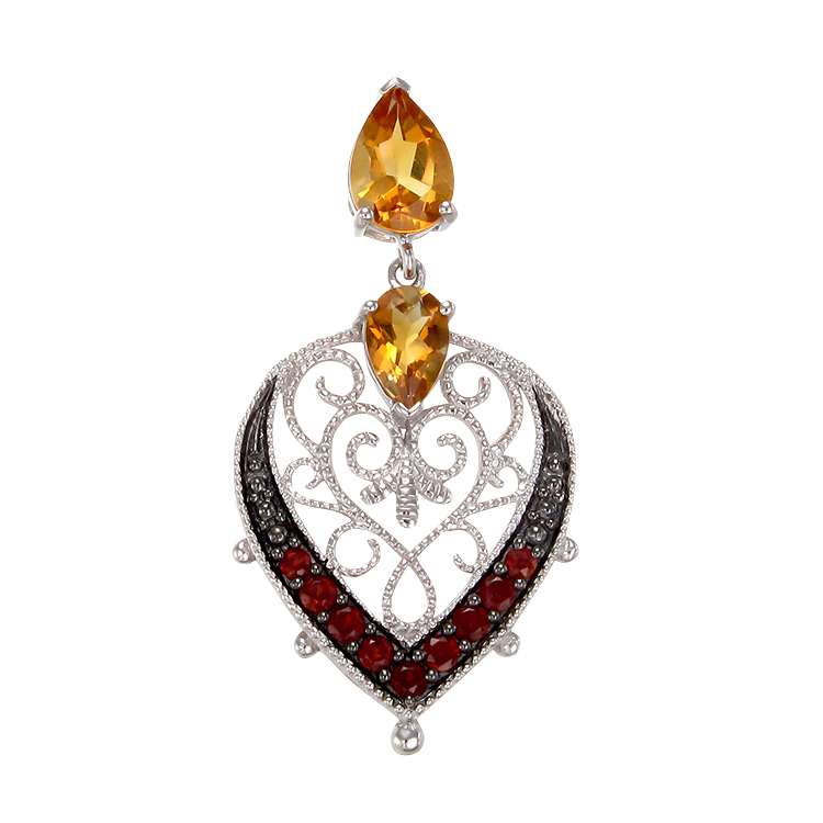Graceful Natural Citrine and Garnet Pendant