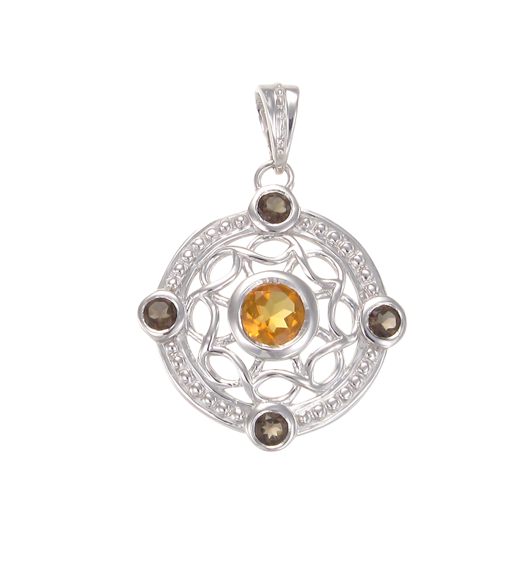 Graceful Eastern Inspired Natural Citrine and Smoky Quartz Pendant