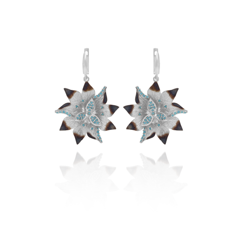 Ember Desert Flower with Sparkling Blue Accents Earrings