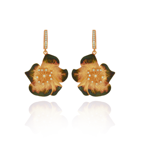 Ember Magnolia Flower with Sparkling Center Earring