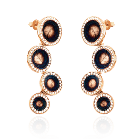 Imprinted Leaf Disc Ember Earrings