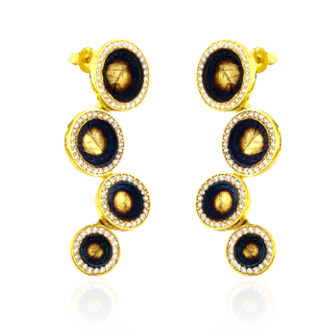 Imprinted Leaf Disc Ember Earrings