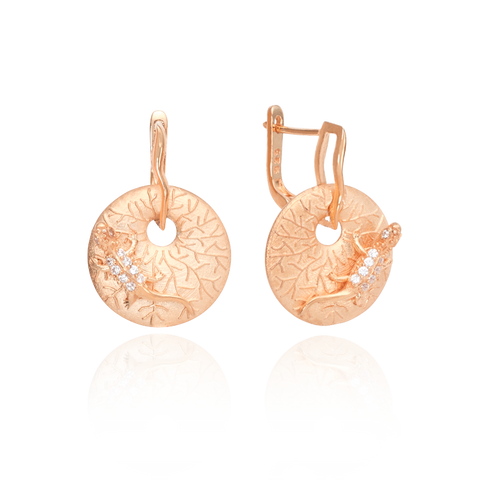 Gecko on Coral Imprinted Disc Earrings