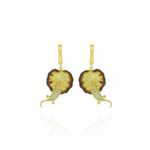 Ember Leaf with Sparkling Lizard Earrings
