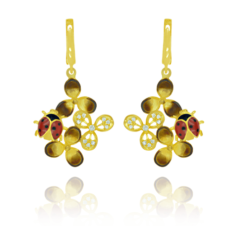 Ember Blossom Earrings with Ladybug