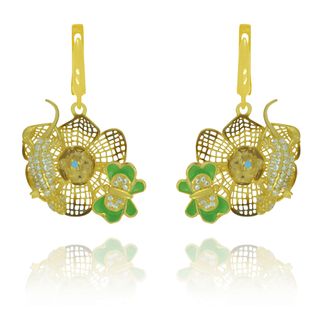 Golden Filigree Flower Earrings