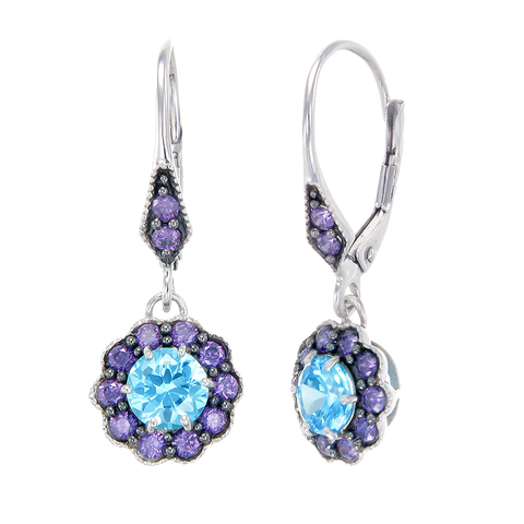 Vintage Inspired Earrings in Aquamarine and Purple CZ