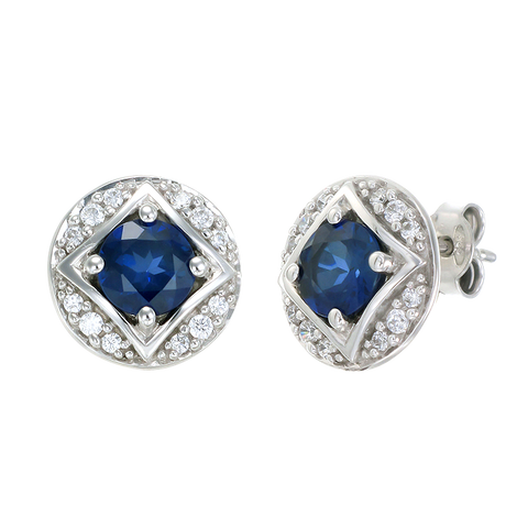 Bezel Set Vintage Inspired Blue Sapphire Earrings