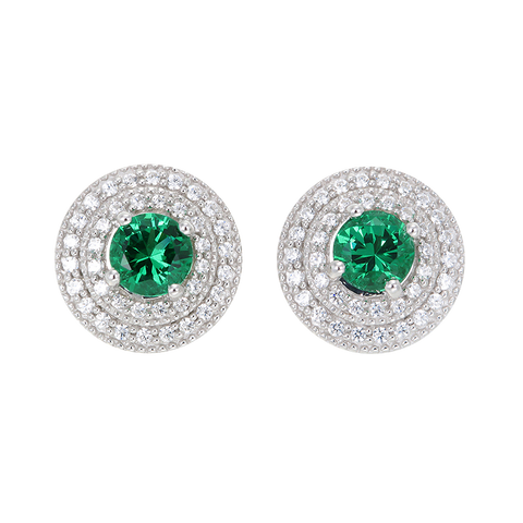 Green Alpinite Double Halo Earrings