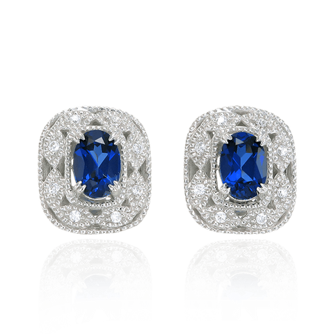 Deco Inspired Blue Sapphire Earrings