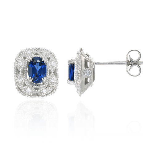 Deco Inspired Blue Sapphire Earrings