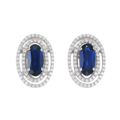 Double Halo Earrings with Blue Sapphire