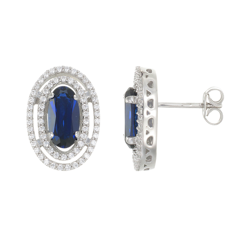 Double Halo Earrings with Blue Sapphire