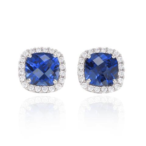 Halo Blue Sapphire Earrings