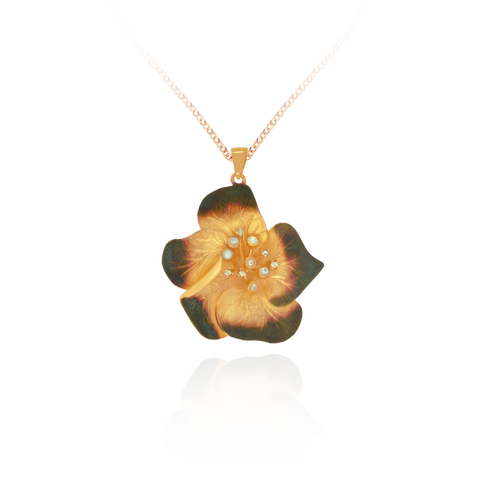 Ember Magnolia Flower with Sparkling Center Pendant