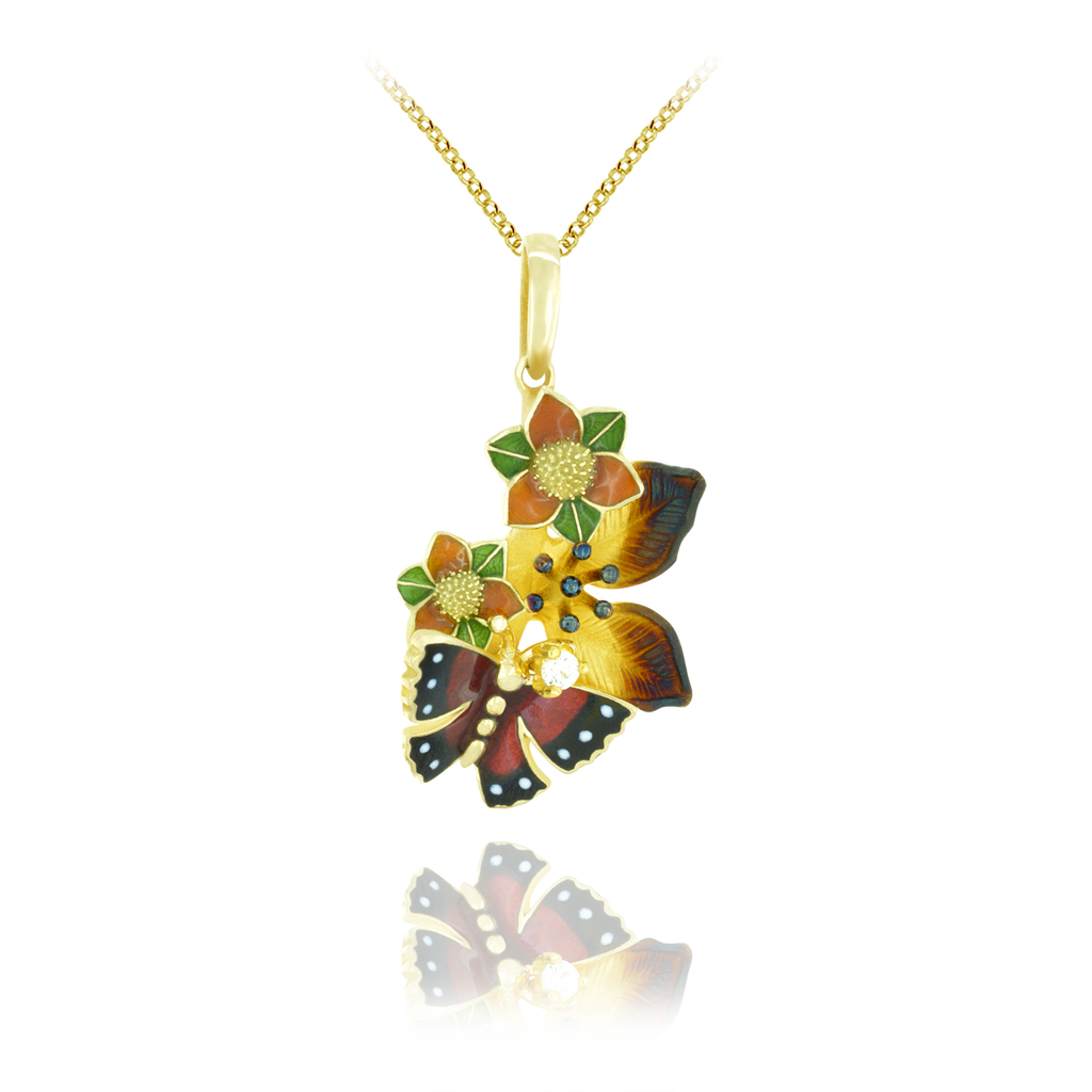 Enamel Flower and Butterfly Pendant