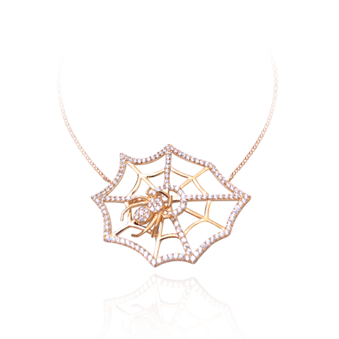 Small Hanging Web with Spider Necklace