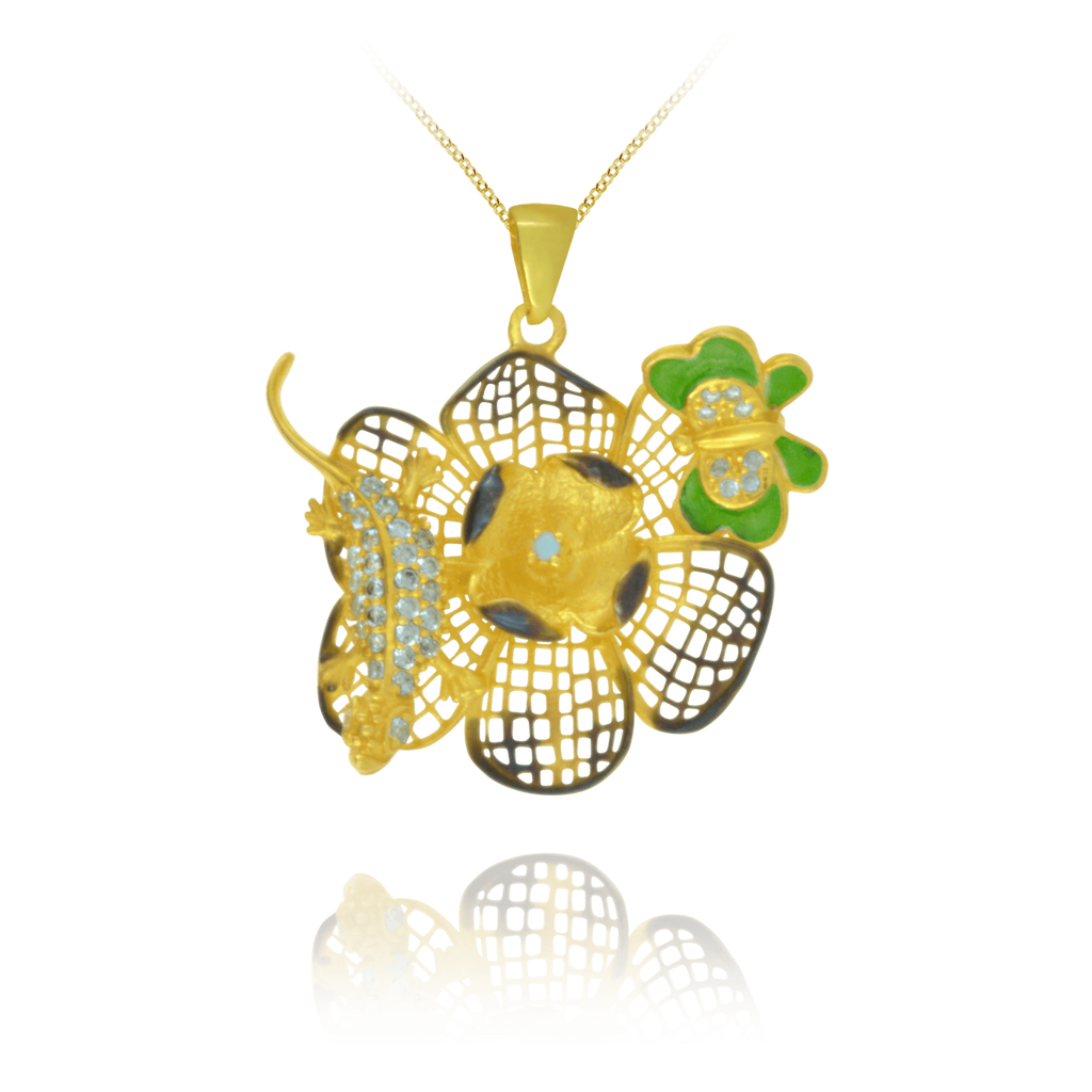 Golden Filigree Flower Pendant