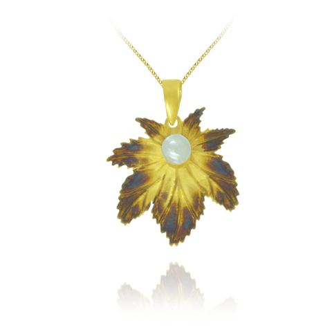 Ember Leaf with Pearl Pendant