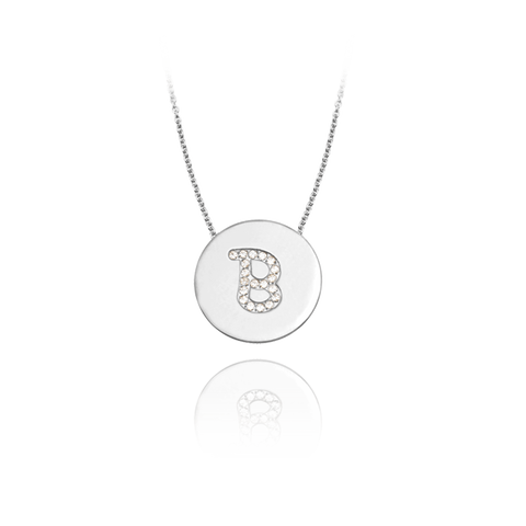 Gold Accented Scripted Initial Disc With Diamonds