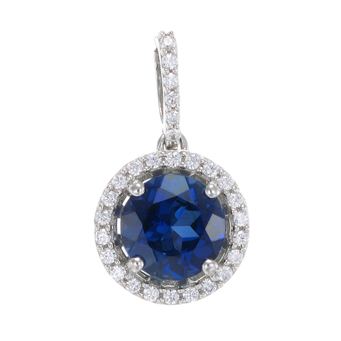 Sparkling Round Halo Blue Sapphire Pendant