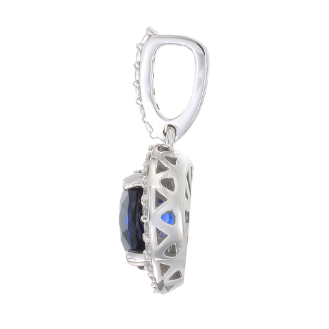 Sparkling Round Halo Blue Sapphire Pendant