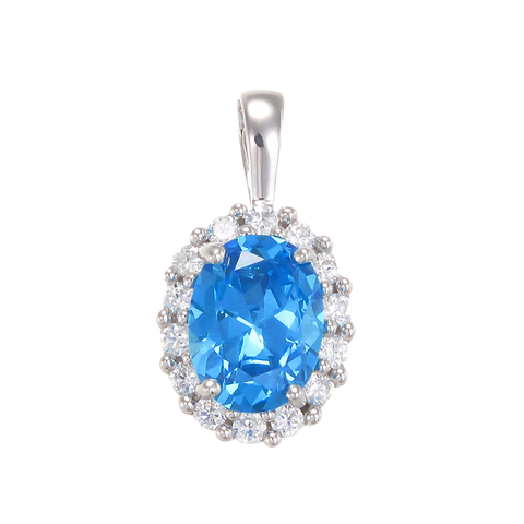 Delicate Sparkling Blue Pendant with Halo