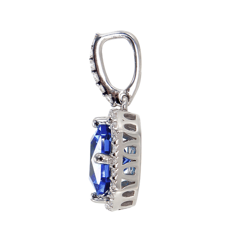 Elegant Sparkling Sapphire Blue Pendant with Halo