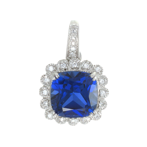 Classic Sapphire Pendant with Accented Halo