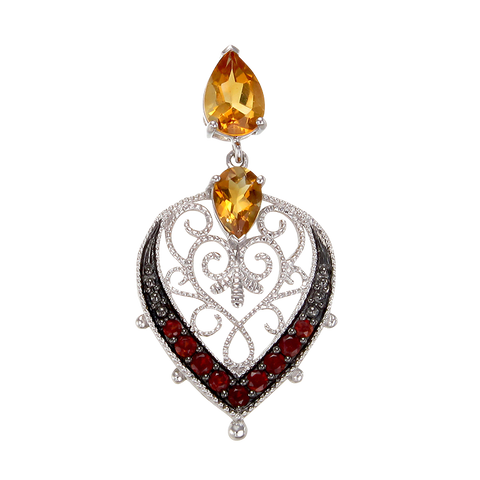 Graceful Natural Citrine and Garnet Pendant