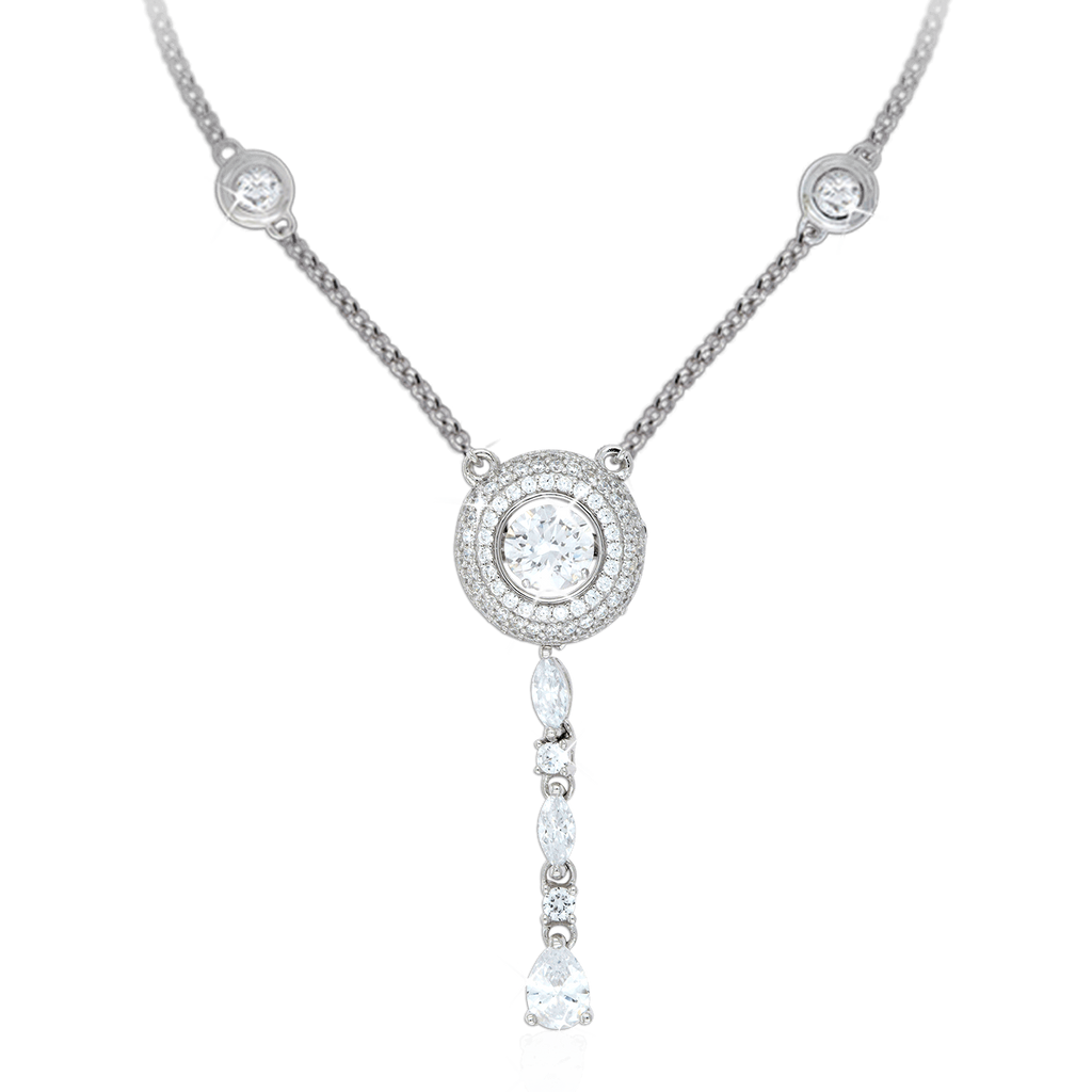 Halo Pendant with Marquise + Pear drop and fixed Swarovski Zirconia details in chain