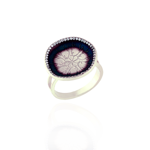 Ring with Coral Imprinted Disc