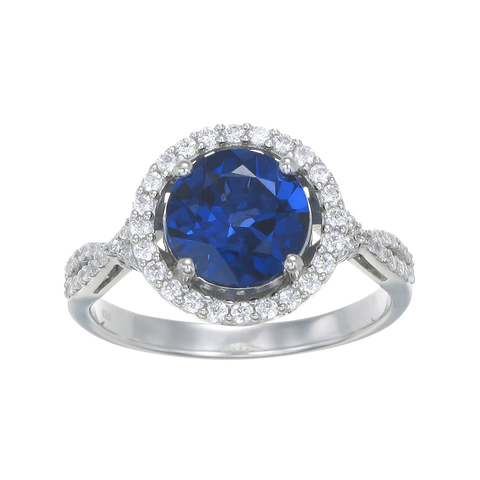 Sparkling Round Halo Blue Sapphire Ring