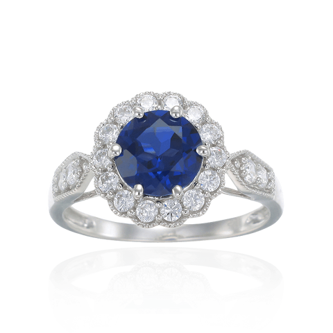 Vintage Inspired Ring in Blue Sapphire